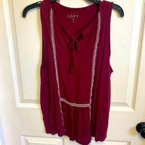 Loft Ladies Medium Rayon sleeveless blouse. Keyhole neck that ties in the front.